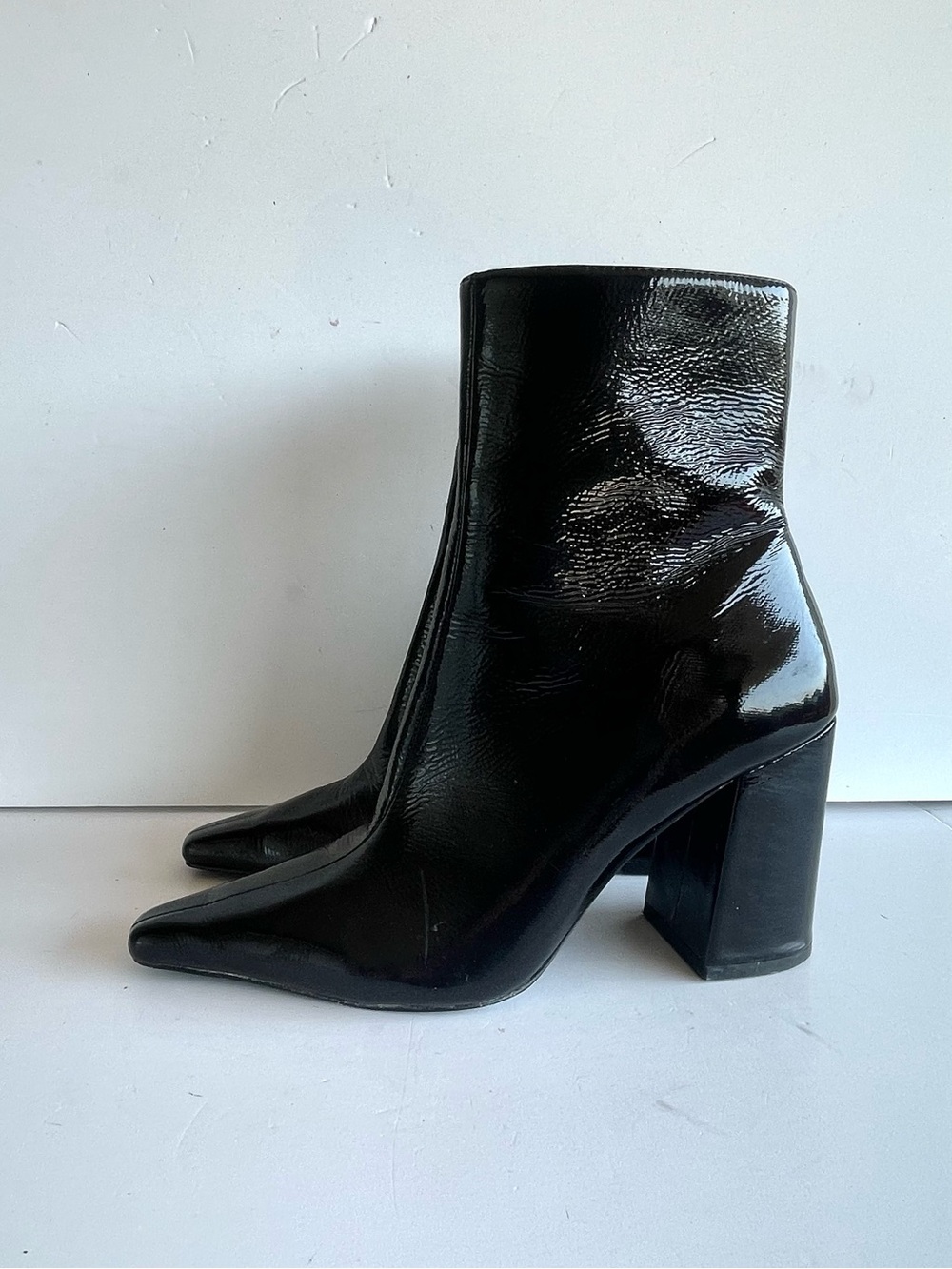 Steve Madden Zoe ankle boots block heel black patent leather Size 9 M - Picture 4 of 9